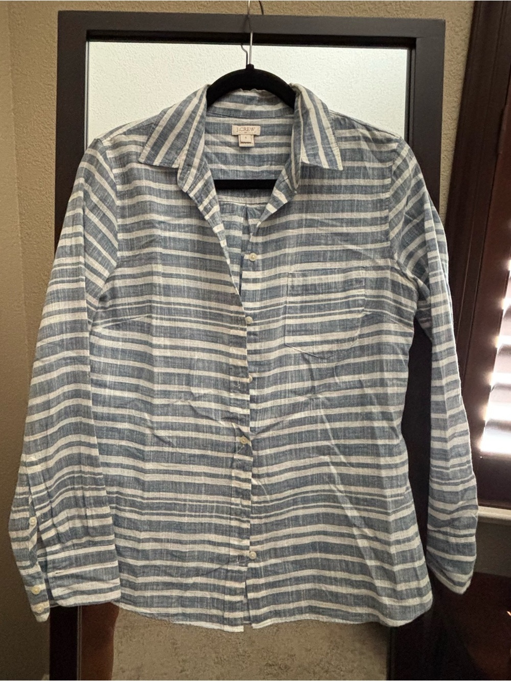 J. Crew Blue and White linen Striped Casual Button-Down Shirt